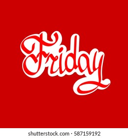 Friday White Sticker Red Calligraphy Lettering: vector de stock (libre ...