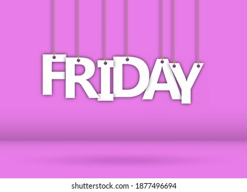 FRIDAY. The word consists of letters hanging on a rope. Stock vector illustration