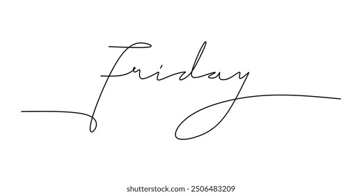 Viernes palabra en una línea continua. Ilustración de frase minimalista. Texto manuscrito en dibujo de una sola línea.