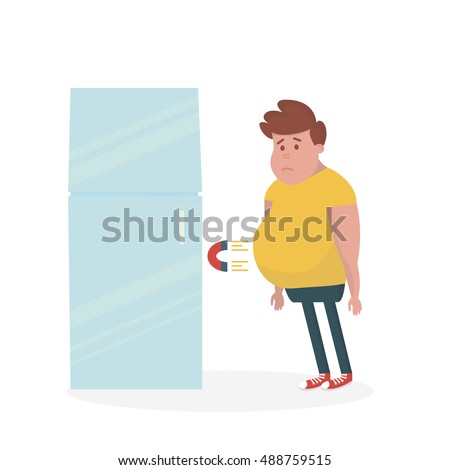 Fridge attracts fat man. Vector Illustration