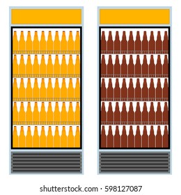 Fridge with bottles of beer. Isolated graphic vector illustration icon in flat style.