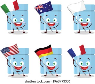 Fridge cartoon character bring the flags of various countries