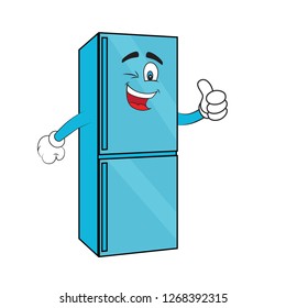 Fridge cartoon with face and hands winking and giving Thumbs Up