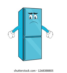 Fridge cartoon with sad expression face and hands