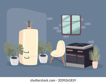 fridge and chair home place scene