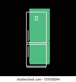 Fridge doodle icon vector illustration for design and web isolated on black background. Fridge vector object for label web and advertising