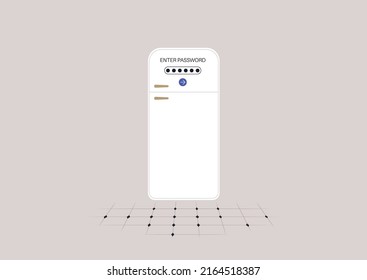 A fridge door with a password dialog window, a strict diet concept