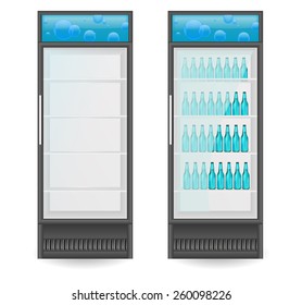 Fridge Drink with bottles of water - Vector Illustration isolated on white background.
