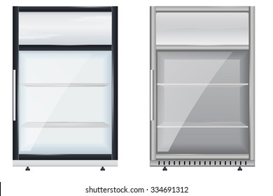 Fridge Drink With Glass Door. Mini  Display Cooler - Vector  Isolated On White Background