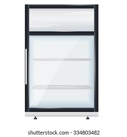 Fridge Drink With Glass Door. Mini  Display Cooler - Vector  Isolated On White Background