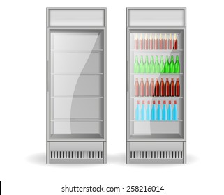 Fridge Drink with water and beer bottles on a white background