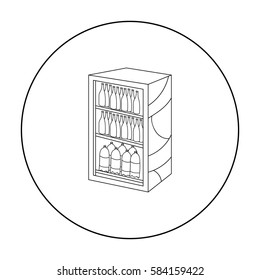 Fridge with drinks icon in outline style isolated on white background. Supermarket symbol stock vector illustration.