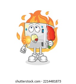 the fridge eat hot chilie mascot. cartoon vector