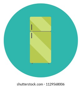 Fridge flat icon with long shadow isolated on blue background. Simple refrigerator sign symbol in flat style. Kitchen Appliances Vector illustration for web and mobile design.