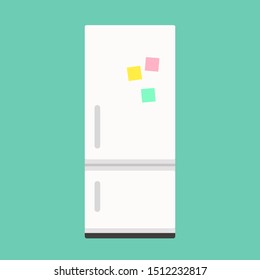 Fridge in flat style. Vector illustration isolated on green background 