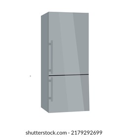 Fridge flat vector illustration. Grey, silver refregirator. Freezer. Kitchen equipment. Kitchen utensils. Kitchet applience. Device.