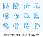 Fridge and Freezer vector line icons. Freezing and Refrigeration and outline icon set. Refrigerator, Defrosting, Temperature, Celsius, Cooling, Quality Level, Fahrenheit and more.