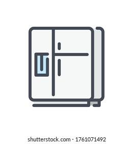 Fridge with Ice Maker and Two Doors color line icon. Refrigerator Side by Side vector outline colorful sign.