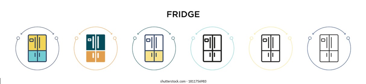 Fridge icon in filled, thin line, outline and stroke style. Vector illustration of two colored and black fridge vector icons designs can be used for mobile, ui, web