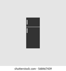 Fridge icon flat. Black pictogram on grey background. Vector illustration symbol