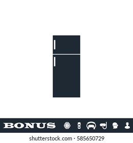 Fridge icon flat. Black pictogram on white background. Vector illustration symbol and bonus button