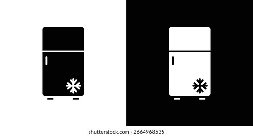 Fridge icon in flat black solid vector set