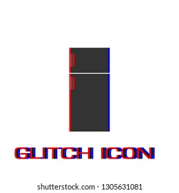 Fridge icon flat. Simple pictogram - Glitch effect. Vector illustration symbol