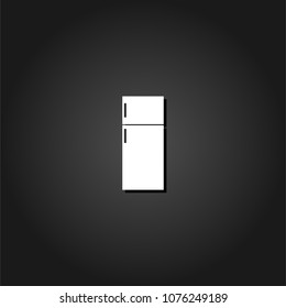 Fridge icon flat. Simple White pictogram on black background with shadow. Vector illustration symbol