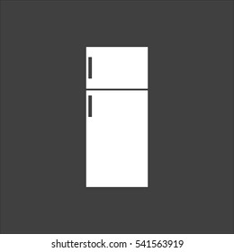 Fridge icon flat. Vector white illustration isolated on black background. Flat symbol