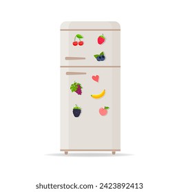 Fridge icon with magnets and stickers. Vector illustration. Cartoon style.