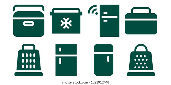 fridge icon set. 8 filled fridge icons.  Collection Of - Grater, Portable fridge,