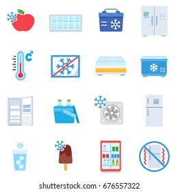 Fridge. icon set in flat style. Cooling products. Refrigerators for storing frozen products svg