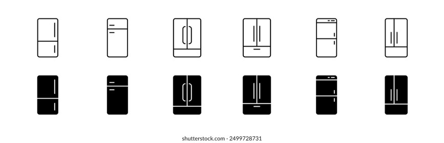 Fridge icon set. Line and glyph refrigerator icons. Fridge vector