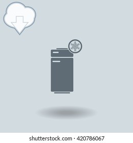 Fridge icon with shadow. Cloud of download with arrow.