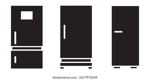 Conjunto de Vector de icono de nevera. Icono del refrigerador, logotipo del Vector. Silueta del refrigerador, símbolo del refrigerador y muestra. Equipo Electrónica Ilustración vectorial de nevera.