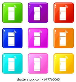 Fridge icons of 9 color set isolated vector illustration