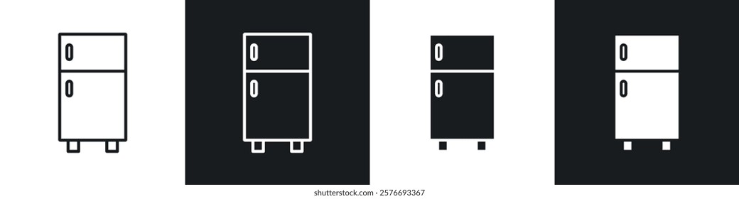 Fridge icons collection in black and white solid and line style