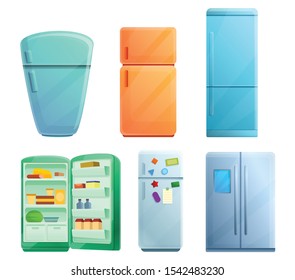 Fridge icons set. Cartoon set of fridge vector icons for web design