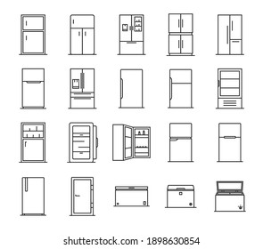 Fridge Icons Set. Outline Of Fridge Icons. Vector Linear Icon Set Illustration.