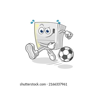 the fridge kicking the ball cartoon. cartoon mascot vector