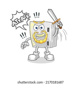 the fridge knights attack with sword. cartoon mascot vector