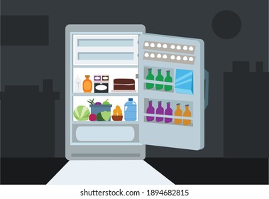 Fridge Left Open In The Dark. Editable Clip Art. 