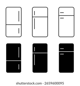 Línea del refrigerador y Vector negro del icono. Símbolo del refrigerador Vector