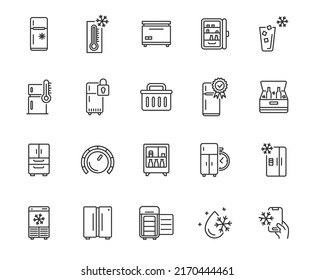 Fridge line icon set. Freezer ice cold storage cold vector icon. Cooler thermometer fridge line icon.