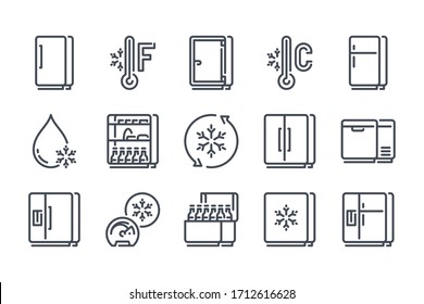 Fridge line icon set. Refrigerator outline vector icons. Freezer and Cold food storage icon collection. svg