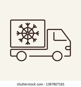 Fridge lorry line icon. Refrigerator, truck, van. Transport concept. Vector illustration can be used for topics like food products, shipment, logistics