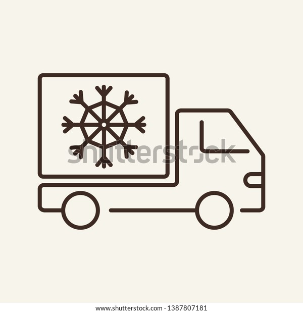Fridge lorry line icon. Refrigerator,\
truck, van. Transport concept. Vector illustration can be used for\
topics like food products, shipment,\
logistics