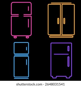 fridge neon icon group, vector illustration on black background.