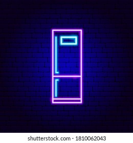 Fridge Neon Sign. Vector Illustration of Household Appliance Promotion.