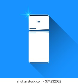 Fridge on blue background. Vector isolated